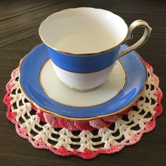 Royal Stafford Blue and Gold English Bone China Teacup & Saucer Set - Picture 1 of 10